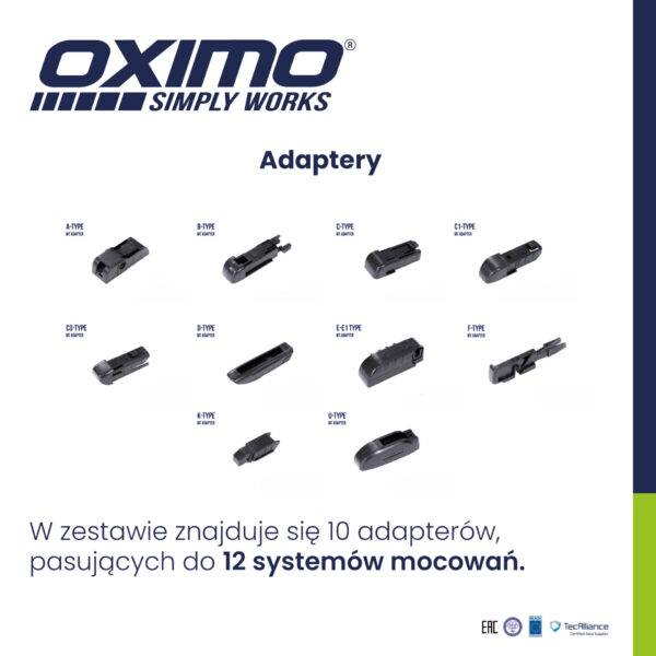 Wycieraczka bezszkieletowa OXIMO Multi-Type ze spojlerem uniwersalna + adaptery